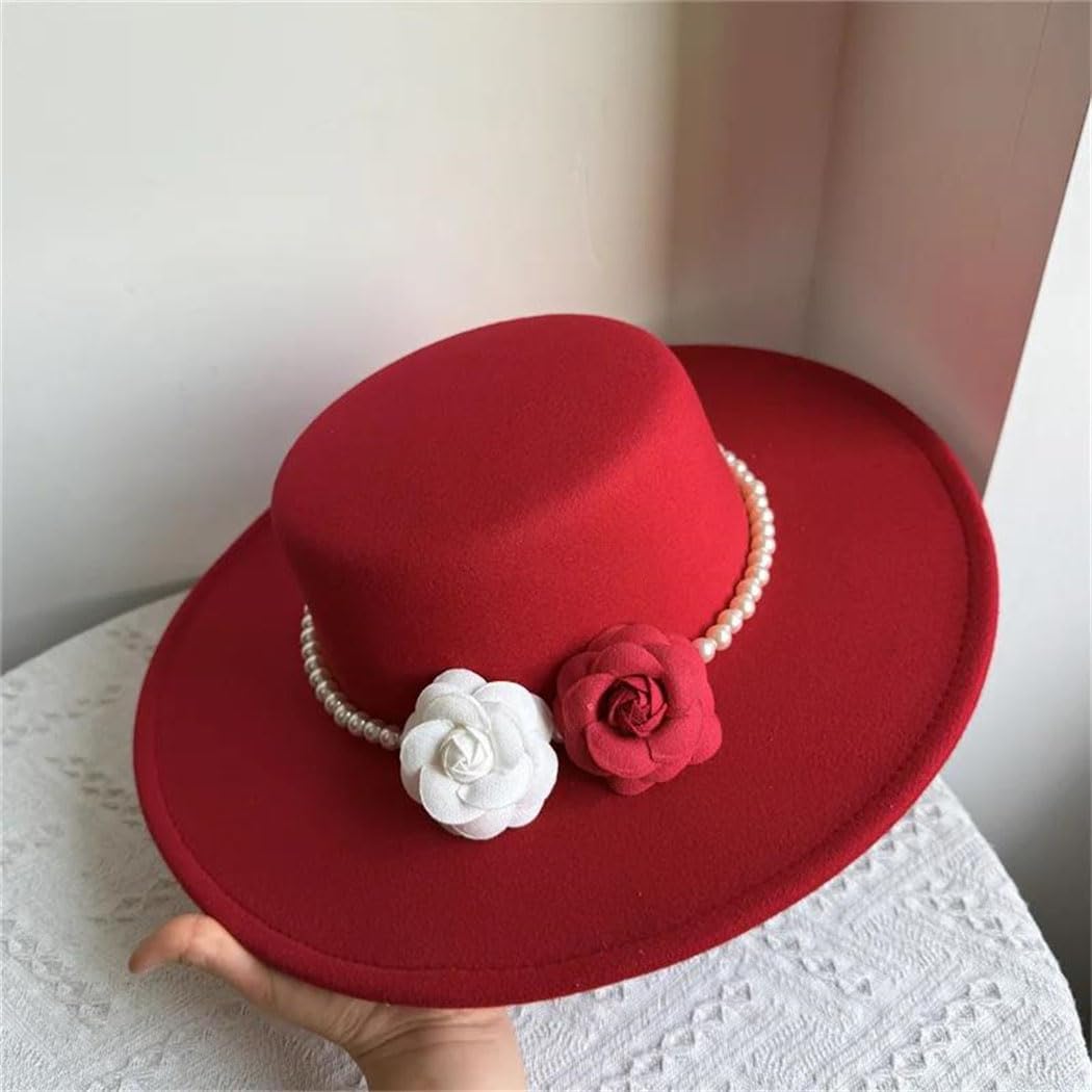 Women's Fedora Hat Wide Brim Flat Top Felt Hat Derby Hat Wedding Church Party Headwear