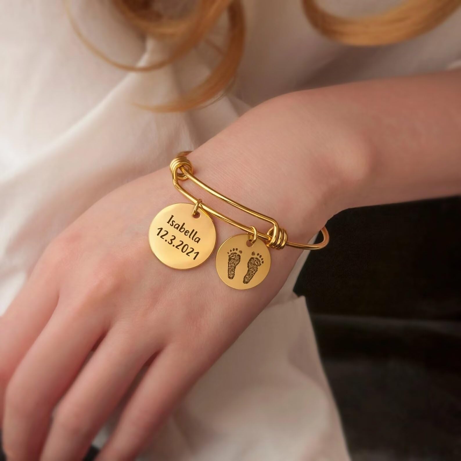 Joyería de pies de bebé personalizada - Pulsera de huella real grabada - Pulsera de huella personalizada - Pulsera de nueva mamá Primer regalo del Día de la Madre
