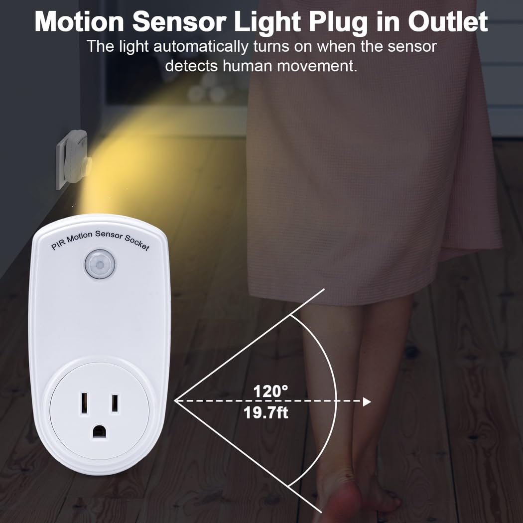 120 Wide Angle and 19 7Ft Range 4 Pcs Motion Sensor Outlets Pir Motion Sensor Light Plug in — view 2