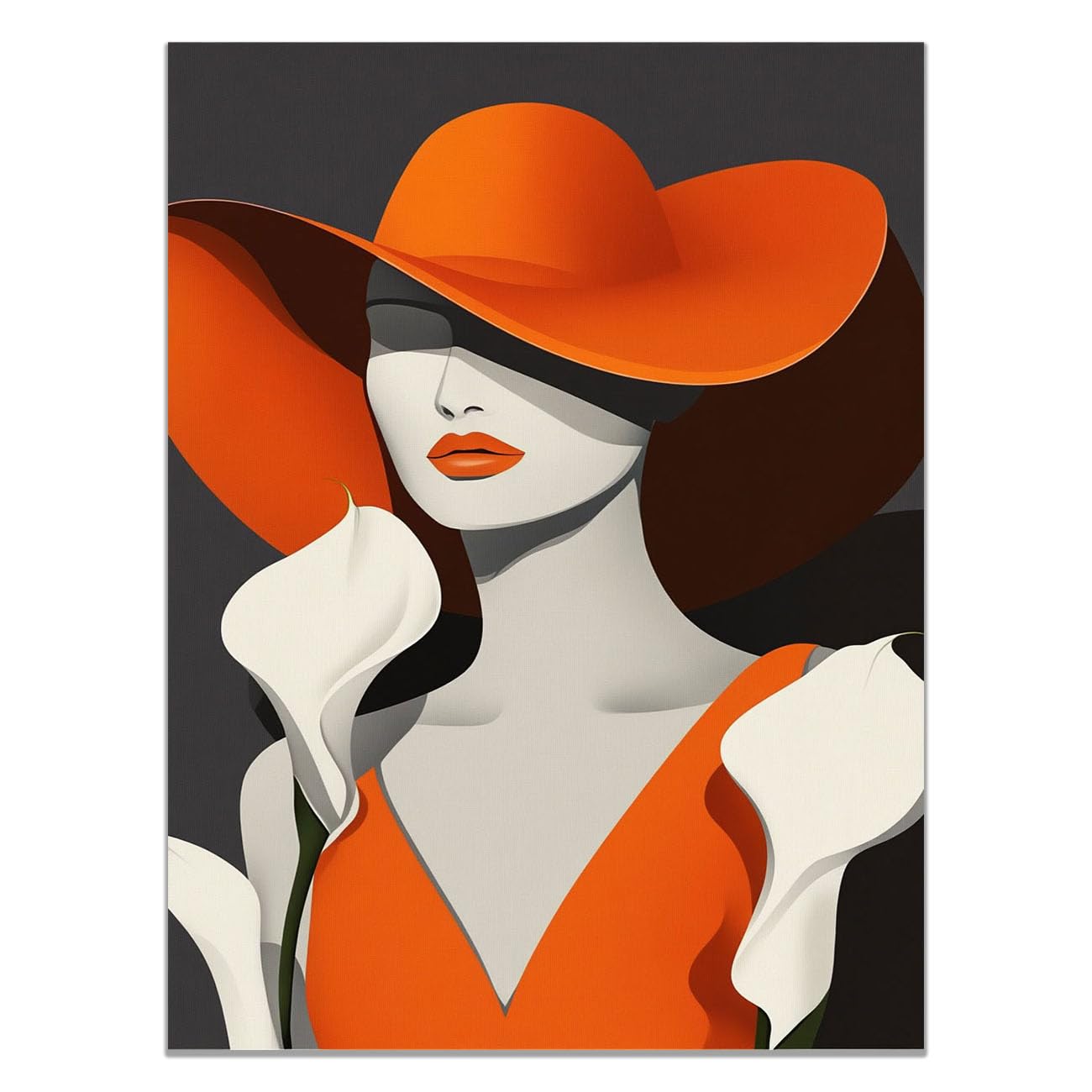 QUSAAOU Fashion Canvas Wall Orange Hat Lady Calla Lily Minimal Living Room Bedroom African American Woman Wall Decor Art Wall For Home Afro Woman Poster And Prints(gray)-30x45cm1 Unframed