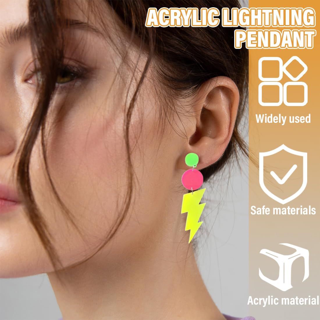 MOLZINY 2 Pares De Pendientes De Neón Con Forma De Rayo – Joyería Retro De Los 80, Colores Brillantes Para Fiestas De Disfraces Y Halloween, Acrílico Ligero De 8 Cm