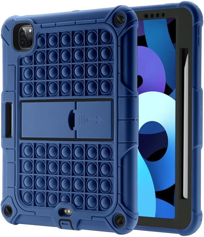 3LTF 3in1 pop it iPad case super protective silicon shockproof children kids iPad air case 10.2-inch push bubble Sensory fidget iPad cover - microfiber cleaning cloth (Blue)