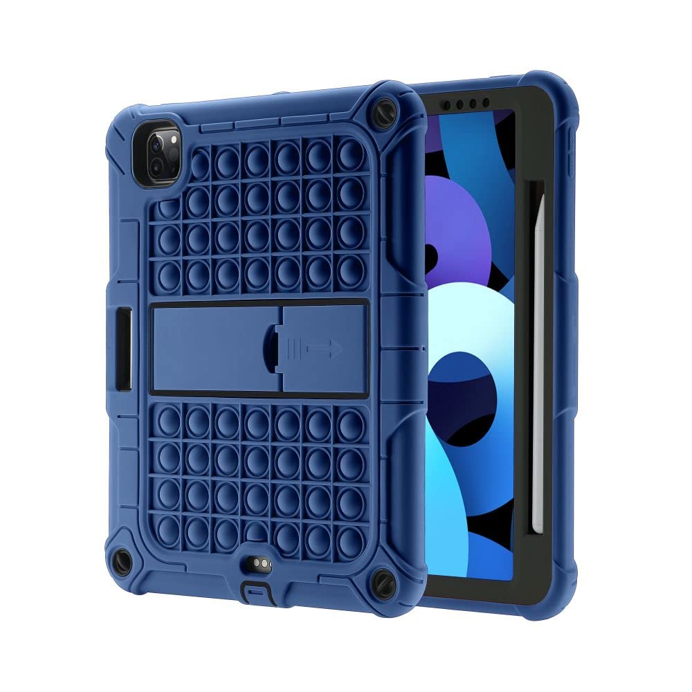 3LTF 3in1 pop it iPad case super protective silicon shockproof children kids iPad air case 10.2-inch push bubble Sensory fidget iPad cover - microfiber cleaning cloth (Blue)