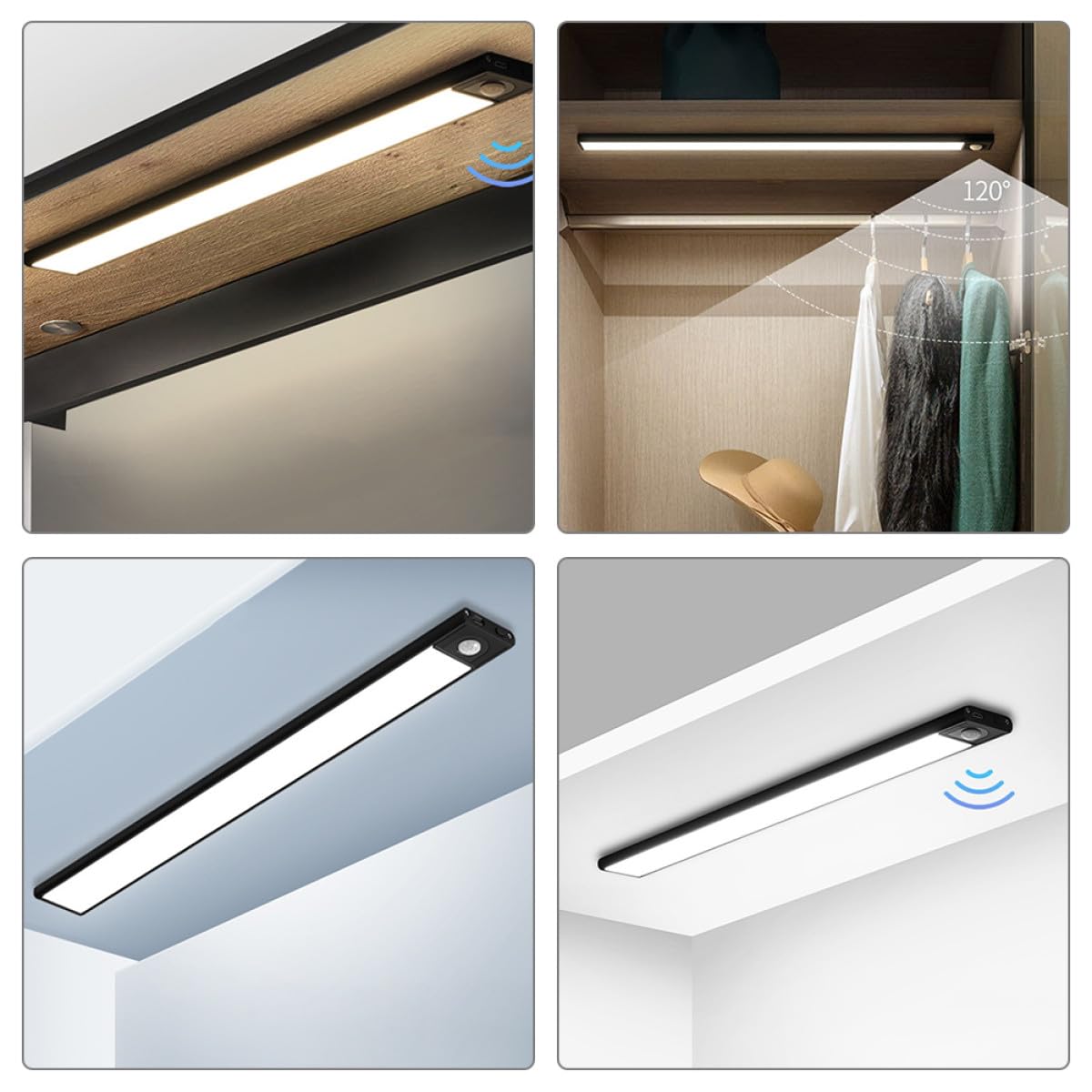 Hohopeti Éclairage LED sous Meuble 30 Cm Noir de Mouvement, Bande Lumineuse Rechargeable, Lumière Neutre pour Placard, la Cuisine, Chambre et Bureau