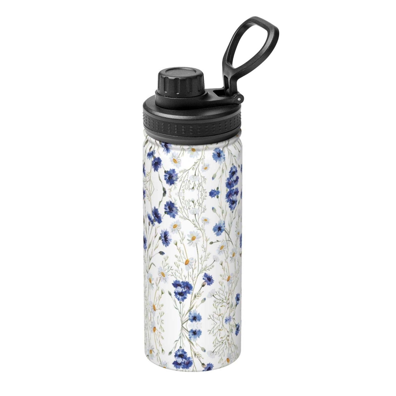Bouteille d'eau isotherme gourde inox fleurs bleuets marguerites 532ml