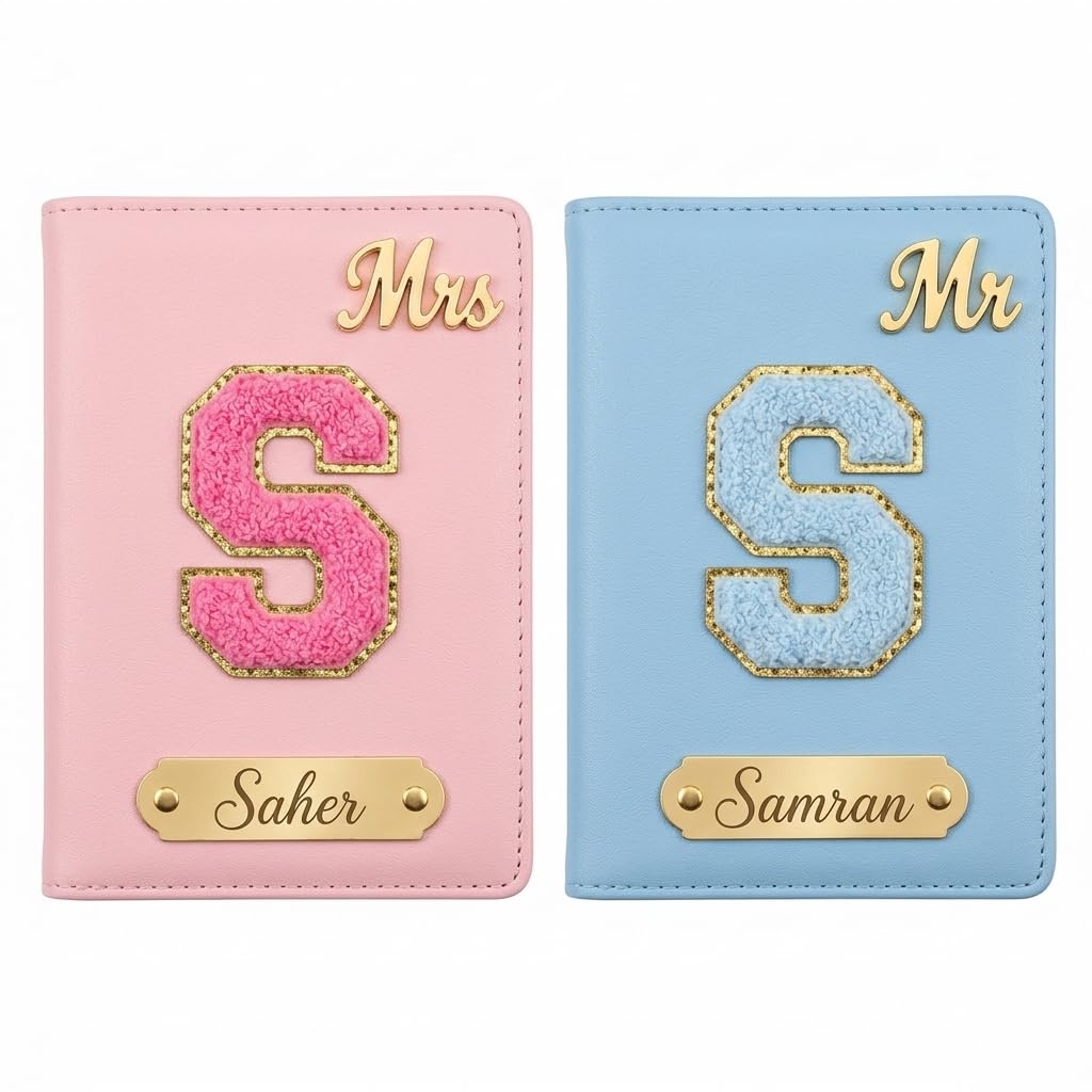 custom Personalized Couple Passport Cover Set of 2 - Customized Mr. & Mrs. Faux Leather Passport Holder with Name & Initial Charm - Perfect Wedding & Honeymoon Gift-picture-41