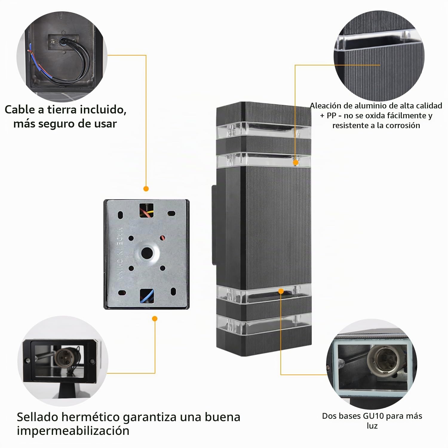2 Apliques de Pared Exterior LED, Luz 3000K Up Down IP65 | aluminio,Perfecto para iluminación decorativa en terrazas, patios, jardines, entradas, fachadas y garajes