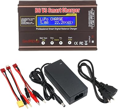 IMAX B6 80W Lipo Battery Balance Charger 6A Discharger, RC Hobby Lipo NiMh Li-ion Ni-Cd Digital Lipro Balance Charger Discharger + AC Power 12V 5A Adapter for Rc Car RC Hobby Brown