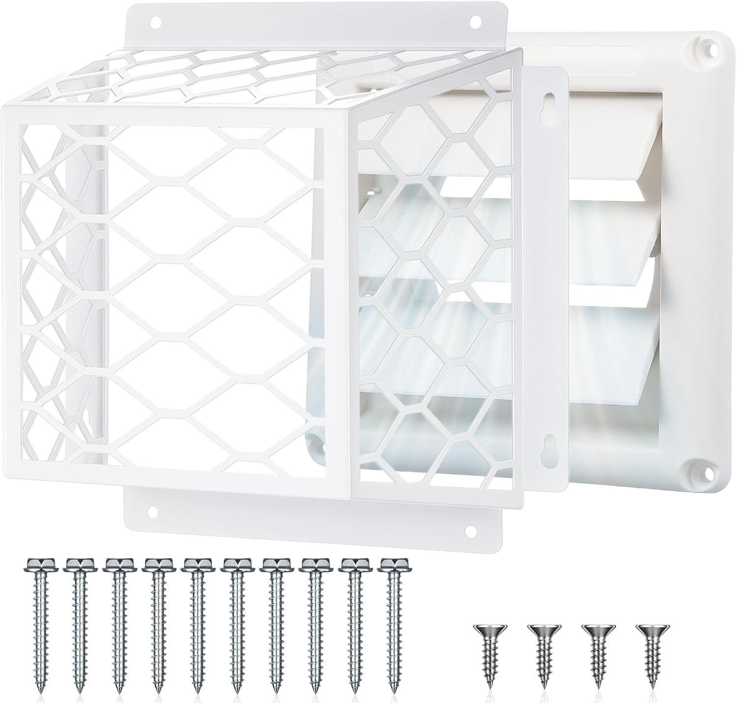 Hortsun 4" Dryer Vent Cover and Bird Guard Set, Louvered Outdoor Vent Cover with Steel Bird Guard to Prevent Birds and Debris from Entering Your Dryer or Bathroom Exhaust Fan (Includes 14 Screws)
