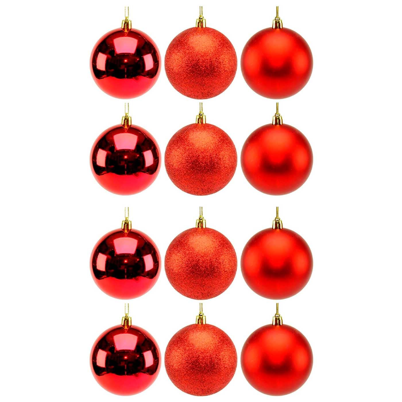 Pack de 12 Bolas de Navidad Rojas, diámetro 8 cm, con cordón Dorado para Colgar en el árbol o Abeto navideño, Adornos Festivos Colgantes, decoración de Navidad