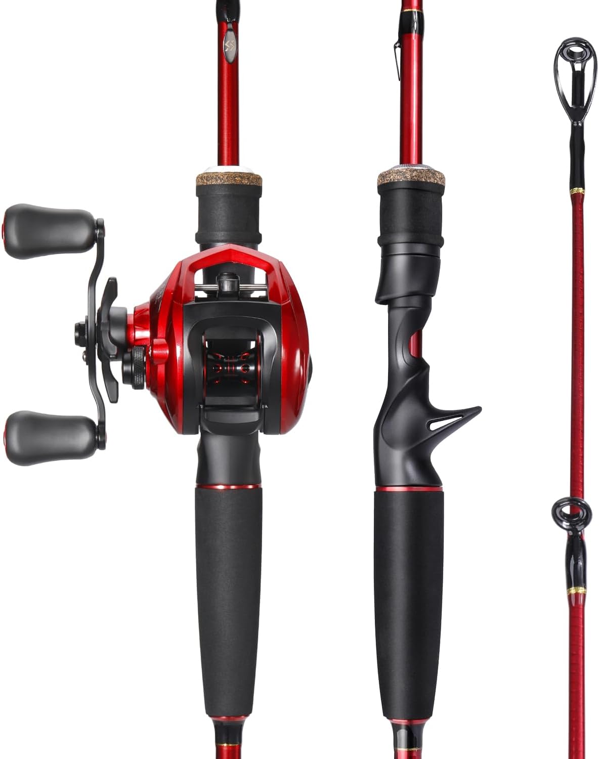 Sougayilang Fishing Rod and Reel Combo，Baitcaster Combo,5.9ft/6.9ft Carbon Fishing Pole,Lightweight Aluminum Spool Reel,Stainless-Steel Guides & Ergonomic Cork Grip