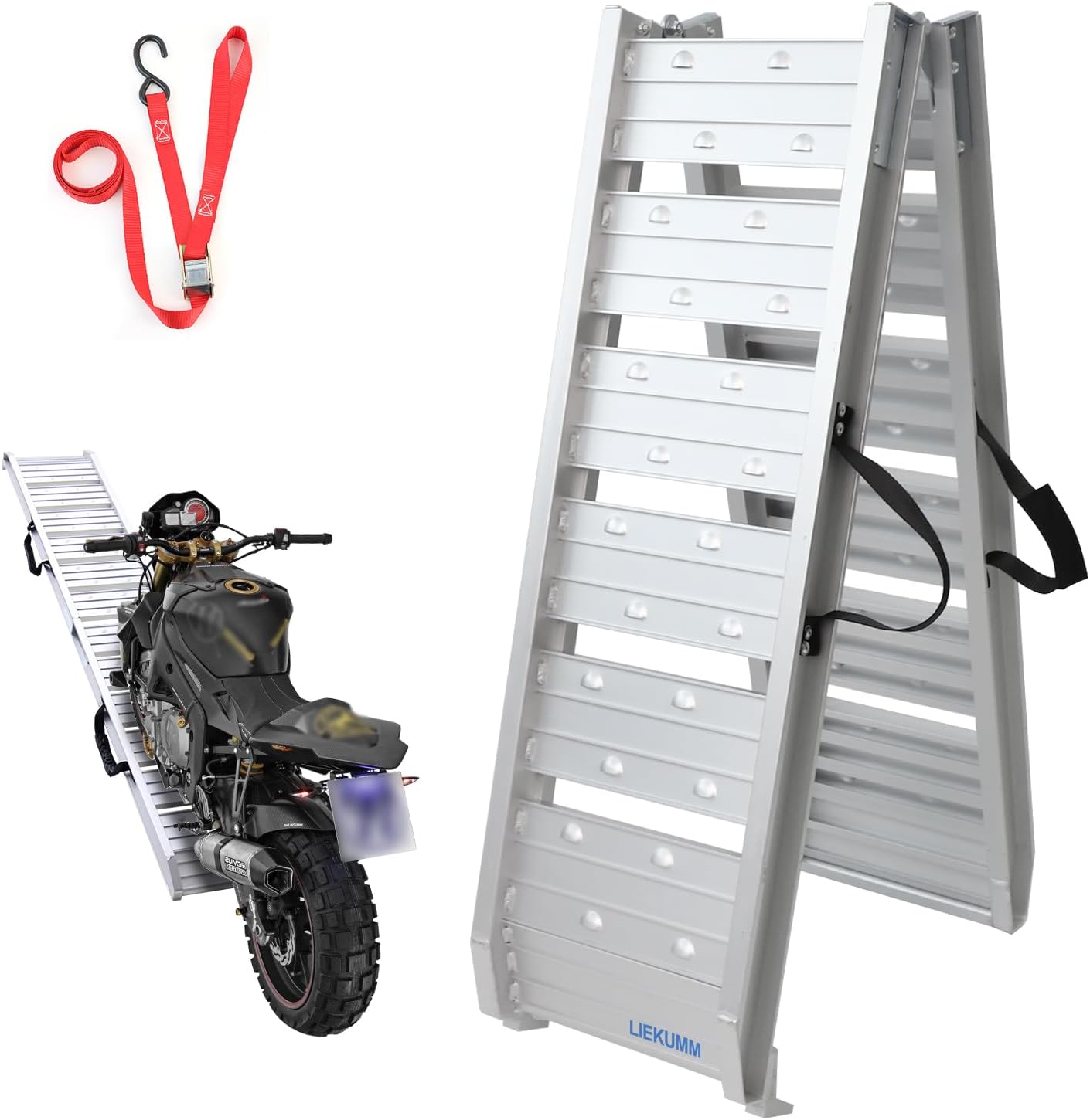 LIEKUMM 182.5cm Aluminium Motorbike Ramp, 250kg Load Capacity for Vans, ATVs, Trucks, Scooters, Quads and Lawn Mowers โ Silver