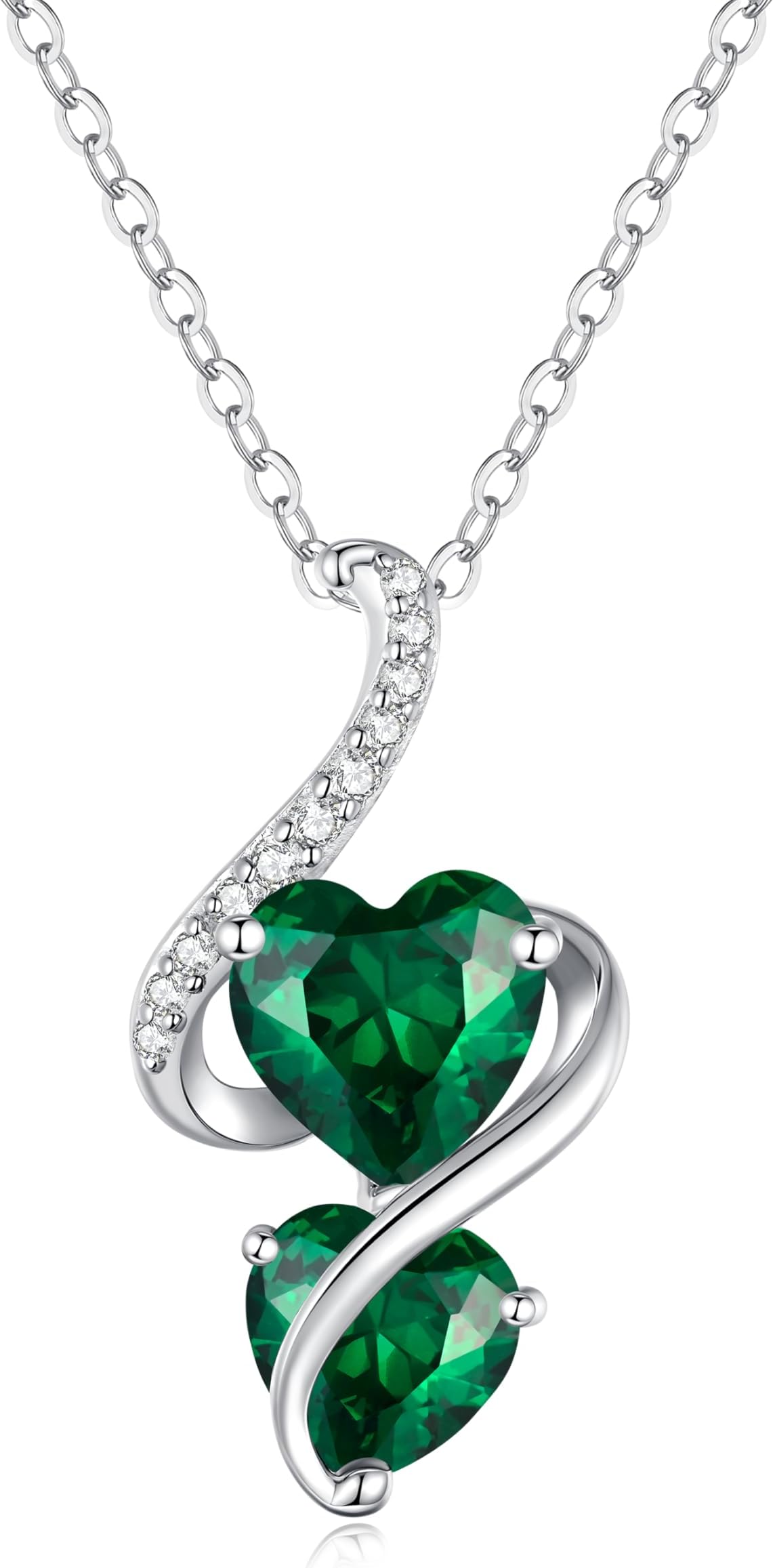 Mothers Day Gifts Unique Double Heart Necklace Gifts for Wife Women, 925 Sterling Silver Tiny Birthstone Pendant Jewelry Gift for Her Girlfriend Mom Valentine's Day Anniversary Mother's Day Birthdays & Christmas