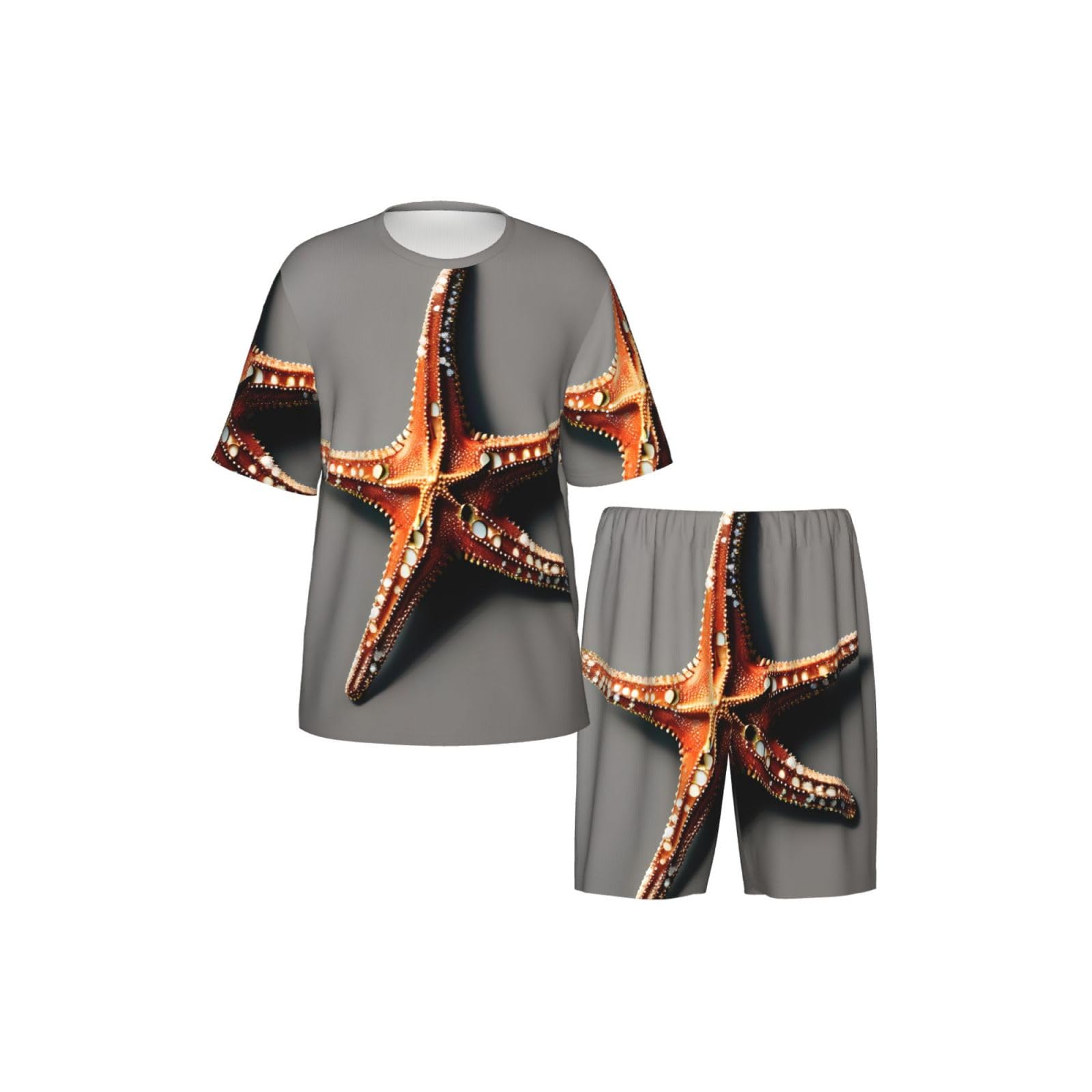 Bonito conjunto de pijama clásico con estampado de estrella de mar, pantalones cortos de pijama suaves para hombre, perfecto para las noches de verano