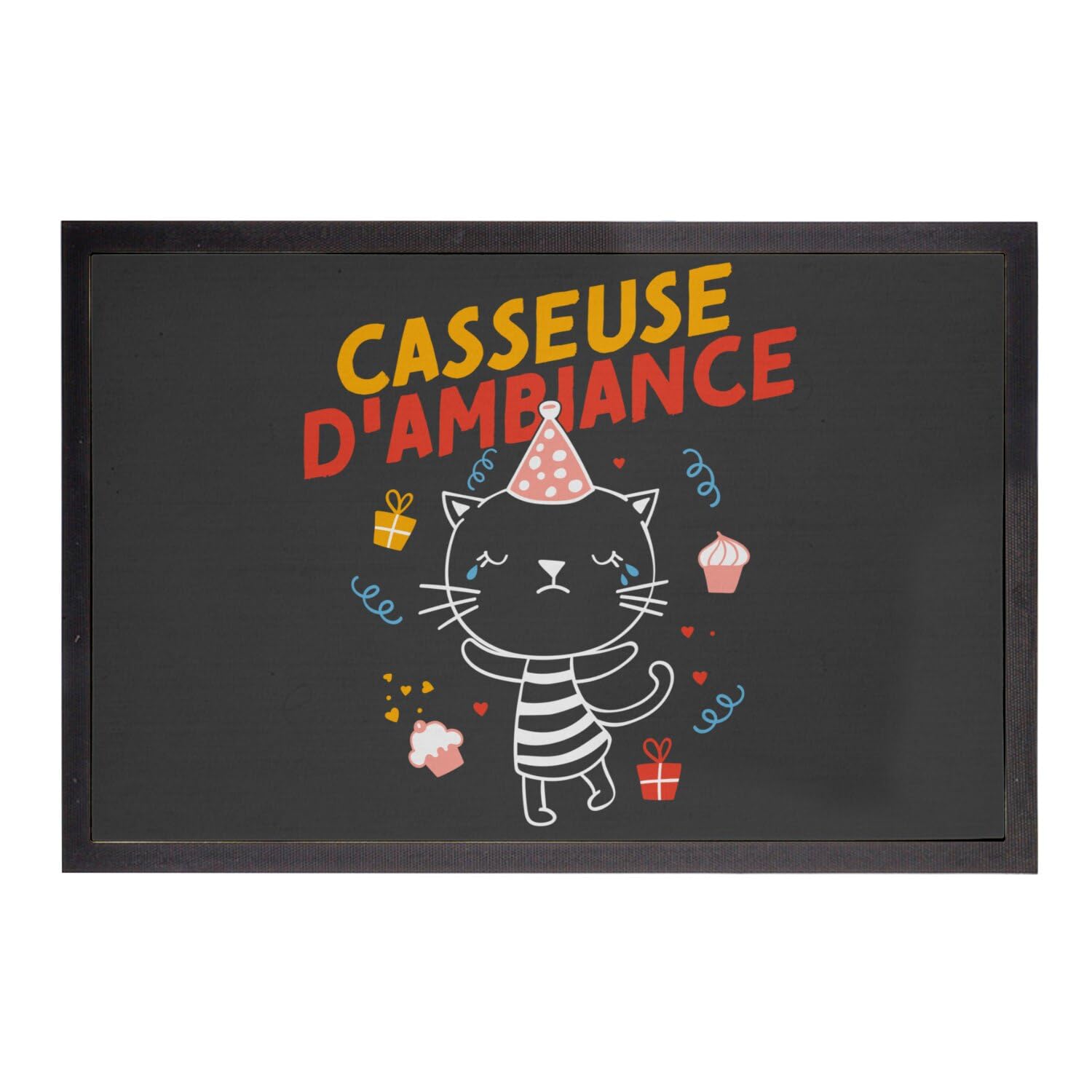 Paillasson noir chat imprimé 75x50cm tapis rectangulaire humour