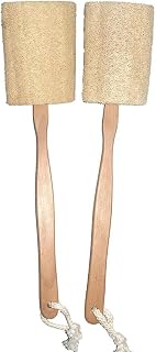 Exfoliating Back Scrubber with Natural Loofah and Wooden Handle, Perfect...