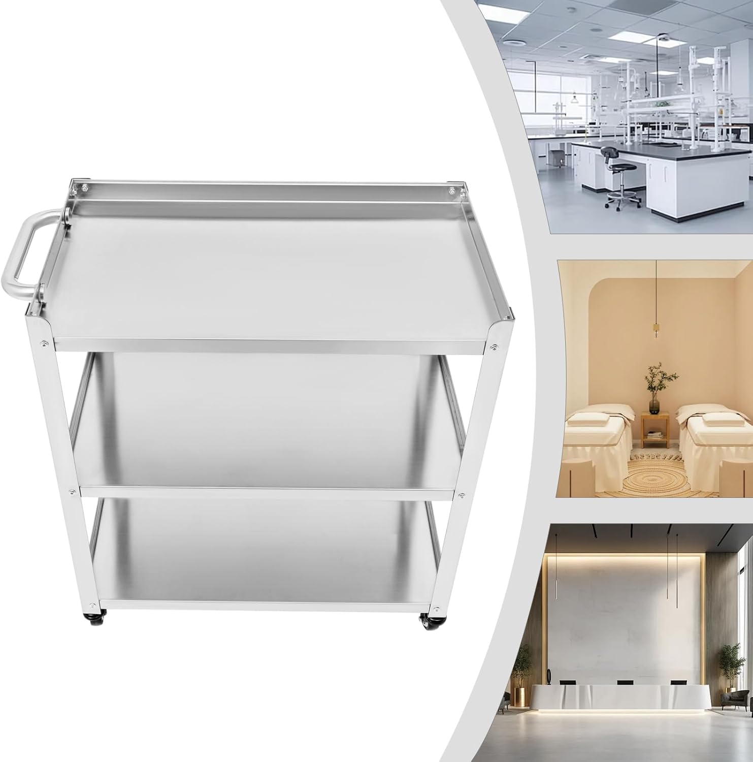 Kitchen Cart, Snack Cart, Rolling Cart, 3-Tier Kitchen Carts on Wheels with Storage, 250lbs Load Capacity, Stainless Steel Utility Trolley for Kitchen, Restaurant, Club, Salon, Bar