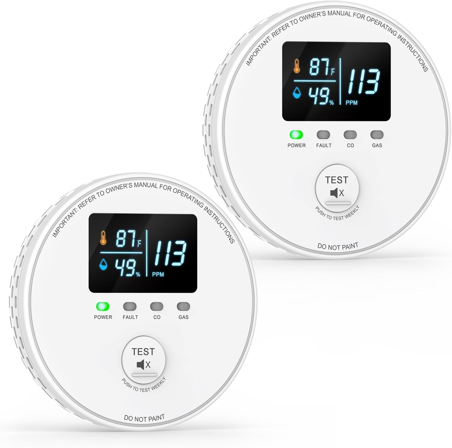 2 Packs Combination Gas & Carbon Monoxide Detector, 4-in-1 Gas Leak Detector & Carbon Monoxide Detectors Plug in with Temperature(°F) & Humidity Real-time Digital Display for Home, RV