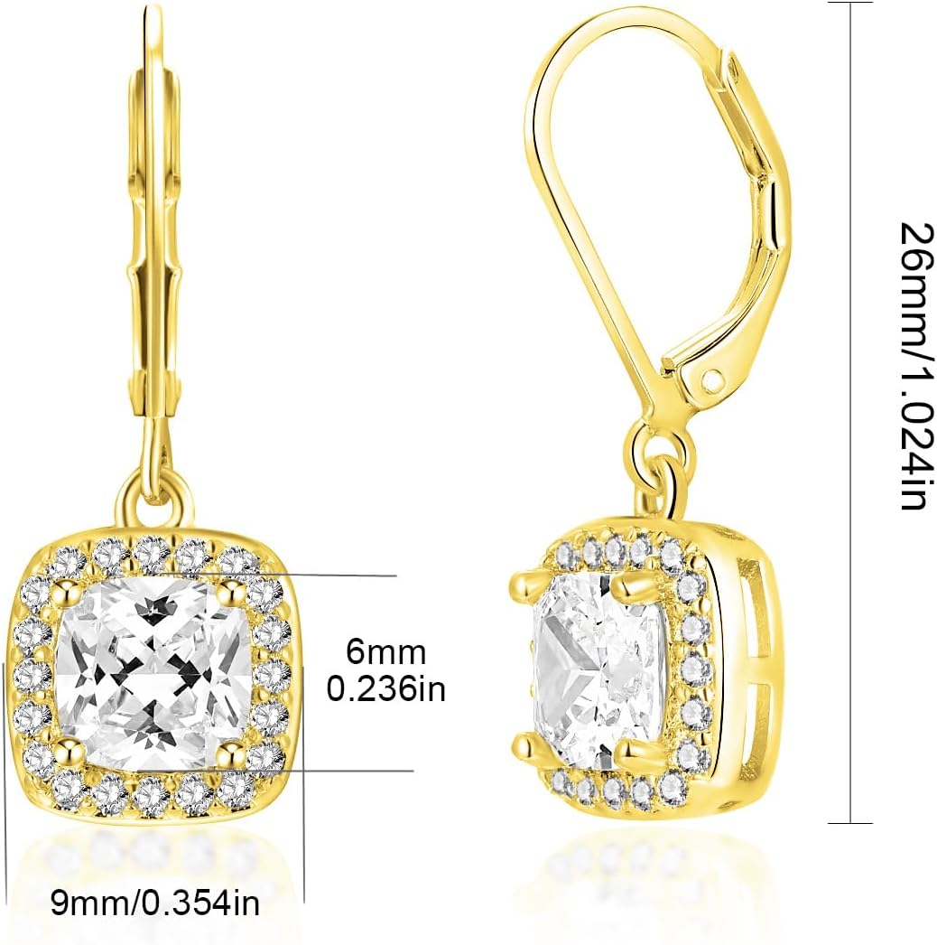 MDFUN Dangle Earrings 18K White Gold Plated Round Princess Halo Square Heart Teardrop Eye Cut Clear Cubic Zirconia Drop Earrings for Women Hypoallergenic - Image 7