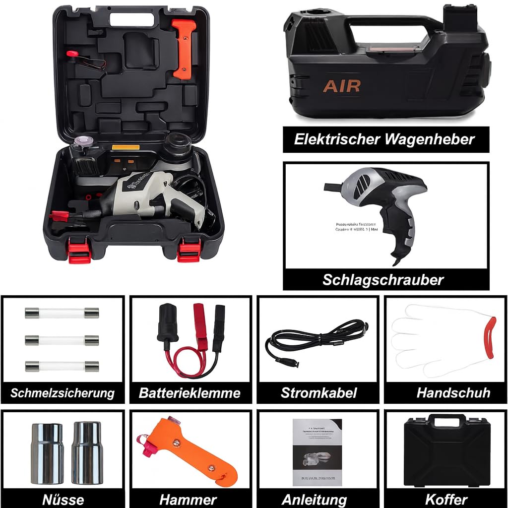 ROGTZ Gato hidráulico eléctrico 5 en 1 – Juego de gato hidráulico para coche, camión y remolque con compresor de aire y llave de impacto, ideal para cambio de neumáticos y trabajos de reparación