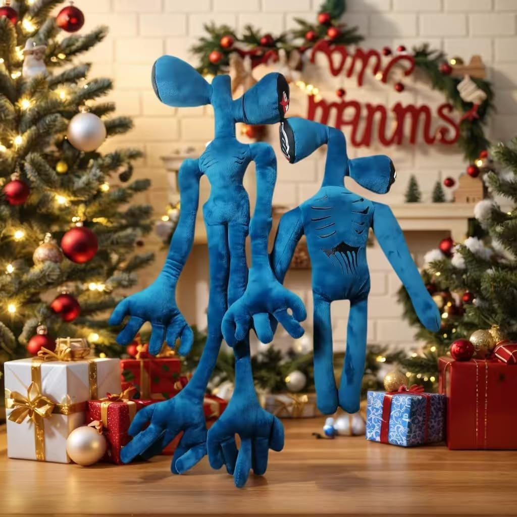 2PCS Siren Head Plush Toys Limbs Movable Double-Head Horror Plush Toys Cartoon Cat Cartoon Dog Halloween Christmas Horror for Home Party Gift Birthday Gift (Blue)