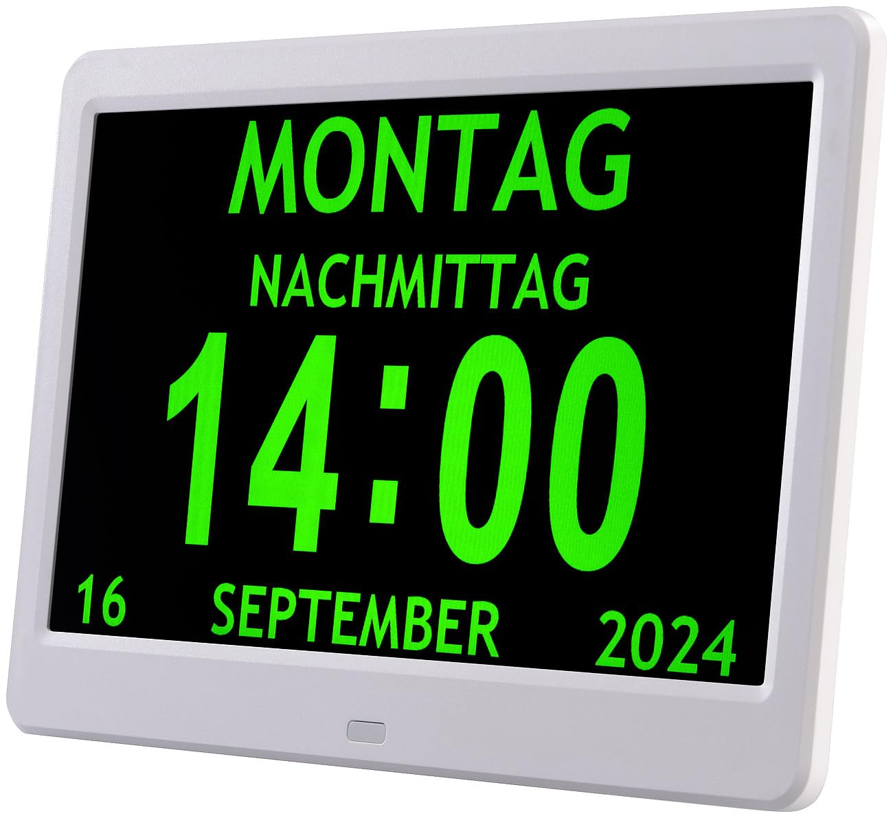 infactory Senioren Uhr: Digital-Uhr mit 10"-Display, Wecker, Medizin-Erinnerung, Mediaplayer (Digitaler Bilderrahmen, Weck mit Kalender, Farbe)
