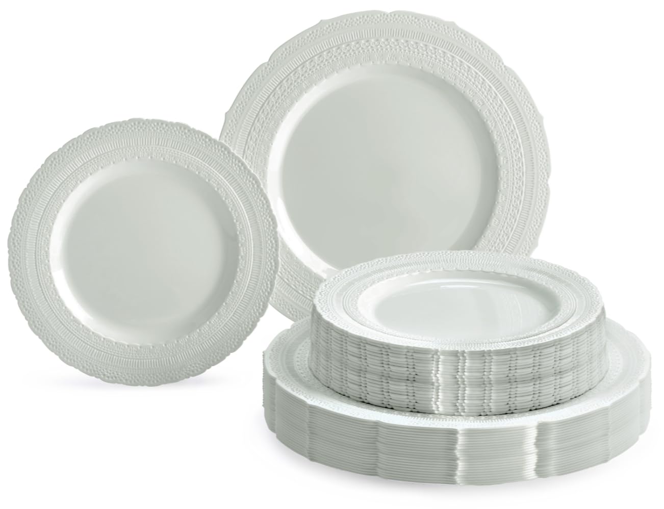 " OCCASIONS " 50 Plates Pack (25 Guests)-Extra Heavyweight Vintage Wedding Disposable/Reusable Plastic Plates -25x11'' Dinner + 25x8.25'' Salad/