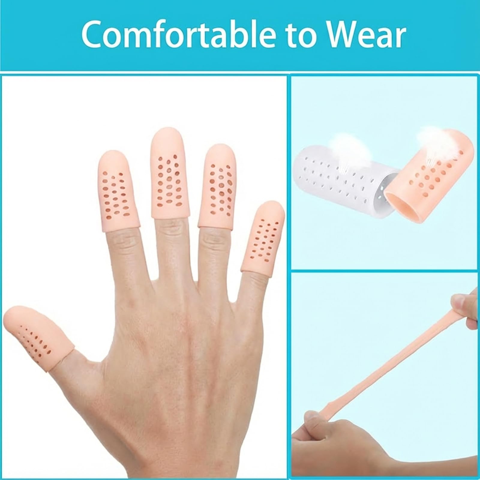 Doigtier Silicone pour Doigt - 14 Pièces Protege Doigt en Silicone Respirant Finger Sleeve Doigtiers en Gel, Protection pour Crevasses, Eczéma, Arthrose, Ampoules