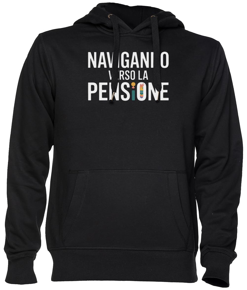 Navigando Verso La Pensione Nero Felpa con Cappuccio Maglione Unisex Uomo Donna Black Unisex Hoodie