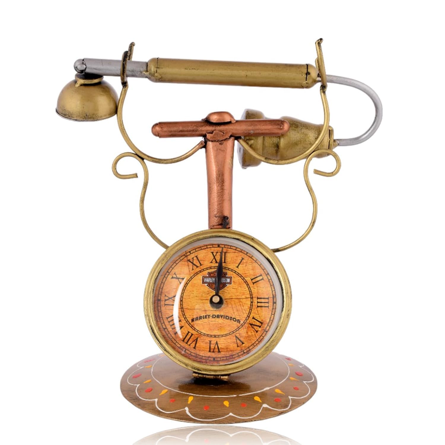 Vintage-Inspired Telephone with Clock | Handcrafted Metal Table Decor | Antique Style Showpiece for Home & Office Decoration-image-49