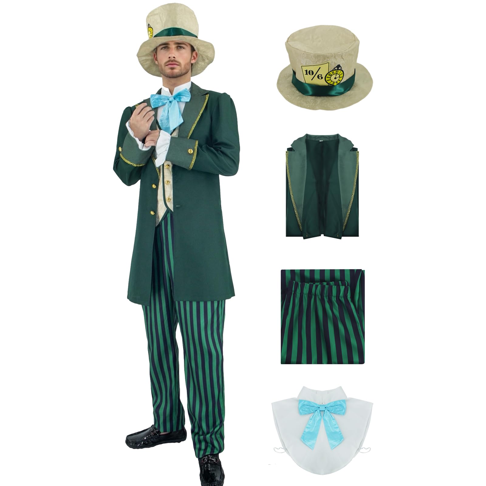 Photo 1 of Tvnxdgl The Hatter Costume Mens Mad Tea Party Outfits Gentleman Jacket Top Hat Pants Dicky Collar Set Halloween Cosplay Suit 2XL