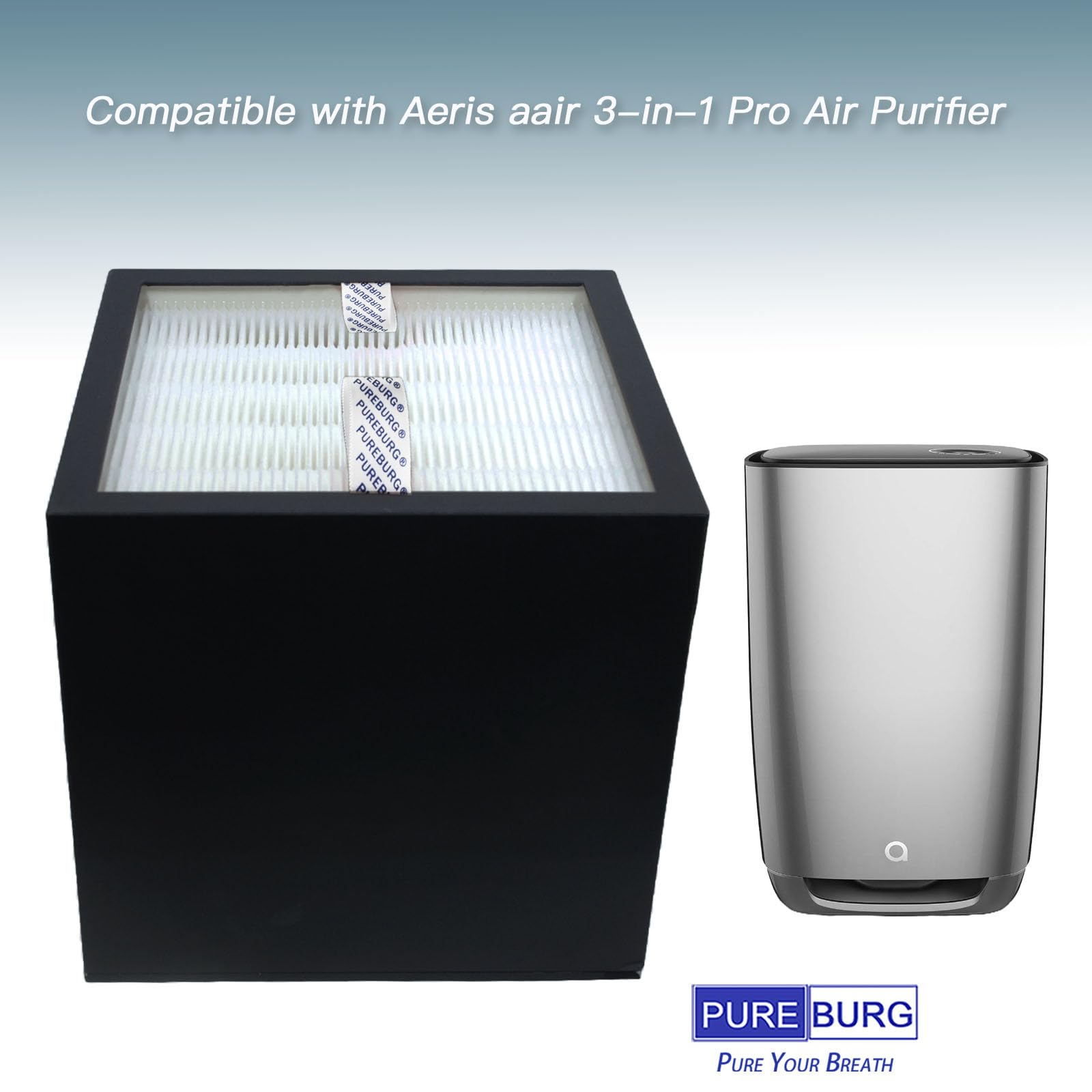 PUREBURG Ersatzfilter kompatibel mit Aeris Aair 3-in-1 Pro Luftreiniger, 1 Stück, H13 HEPA-Aktivkohle, 3-stufige Filtration für Staub, Rauch, Pollen und Tierhaare Luftreinigung