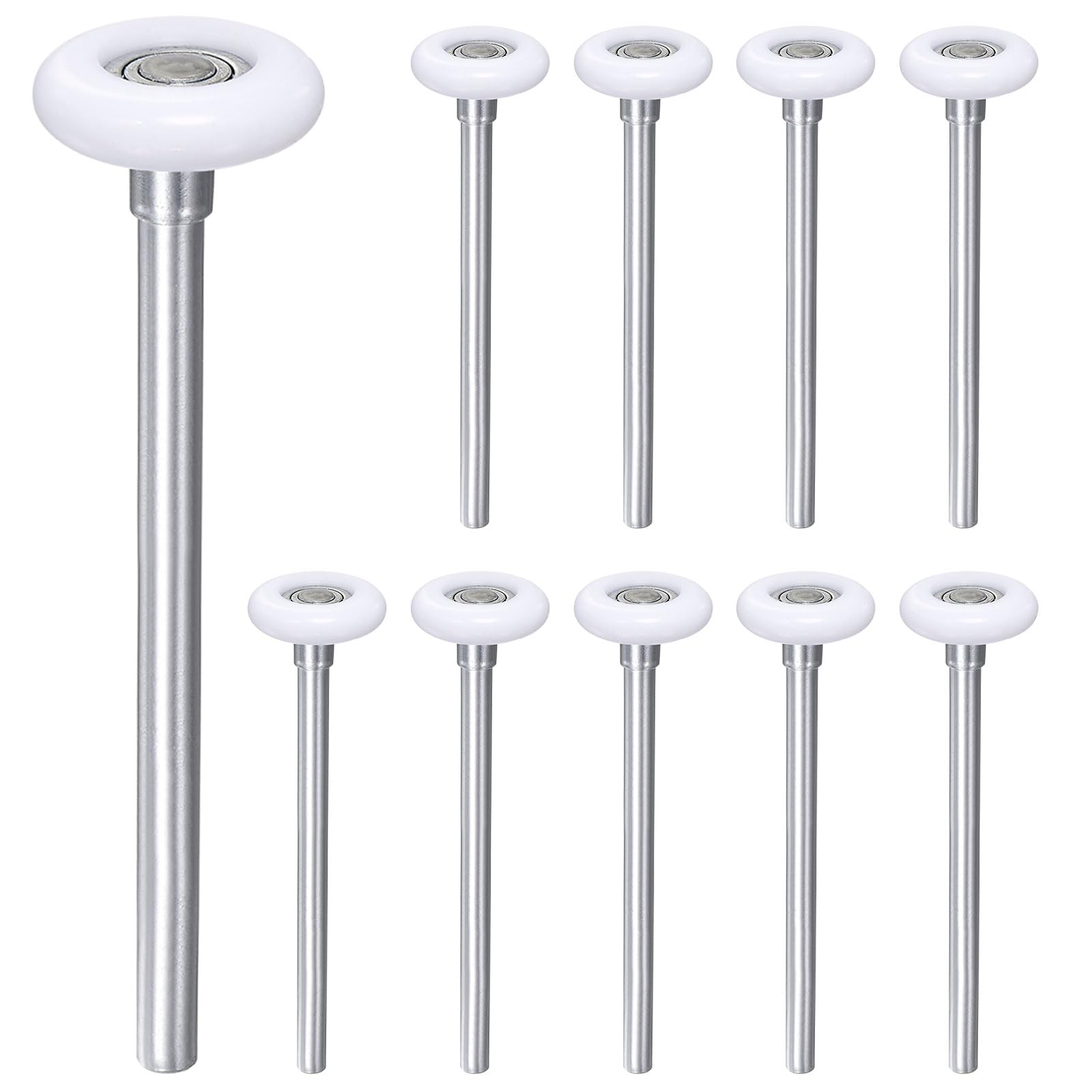 QUARKZMAN 10 Uds 1.8" Rodillos de Puerta de Garaje de Nylon Para 2" Riel de Garaje, 7" Vástago Largo Ruedas Silenciosas, Rodamiento de Precisión 6200Zz de 11 Bolas, Blanco