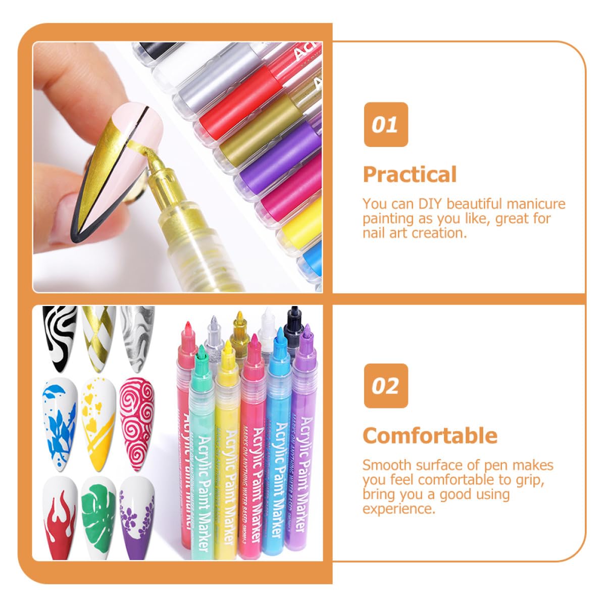 Kit de 10 Rotuladores para Dibujo de Uñas Punta Gruesa, Material Plástico, Uso Profesional en Salón de Manicura para Decoración Rápida y Precisa
