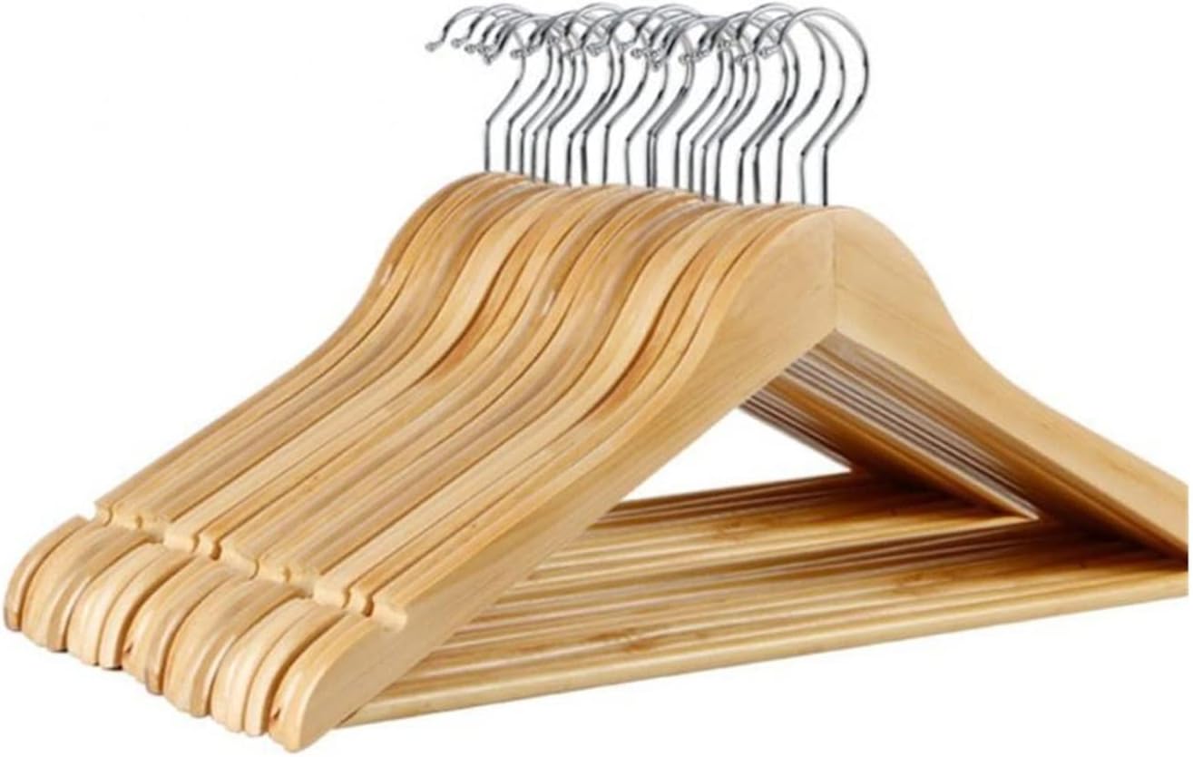 10pcs Adult Extra Wide Wooden Metal Hooks Clothing Store Hotel Wooden Hangers with Notch Non-Slip Metal Hooks for Clothes(10pcs Retro Color)