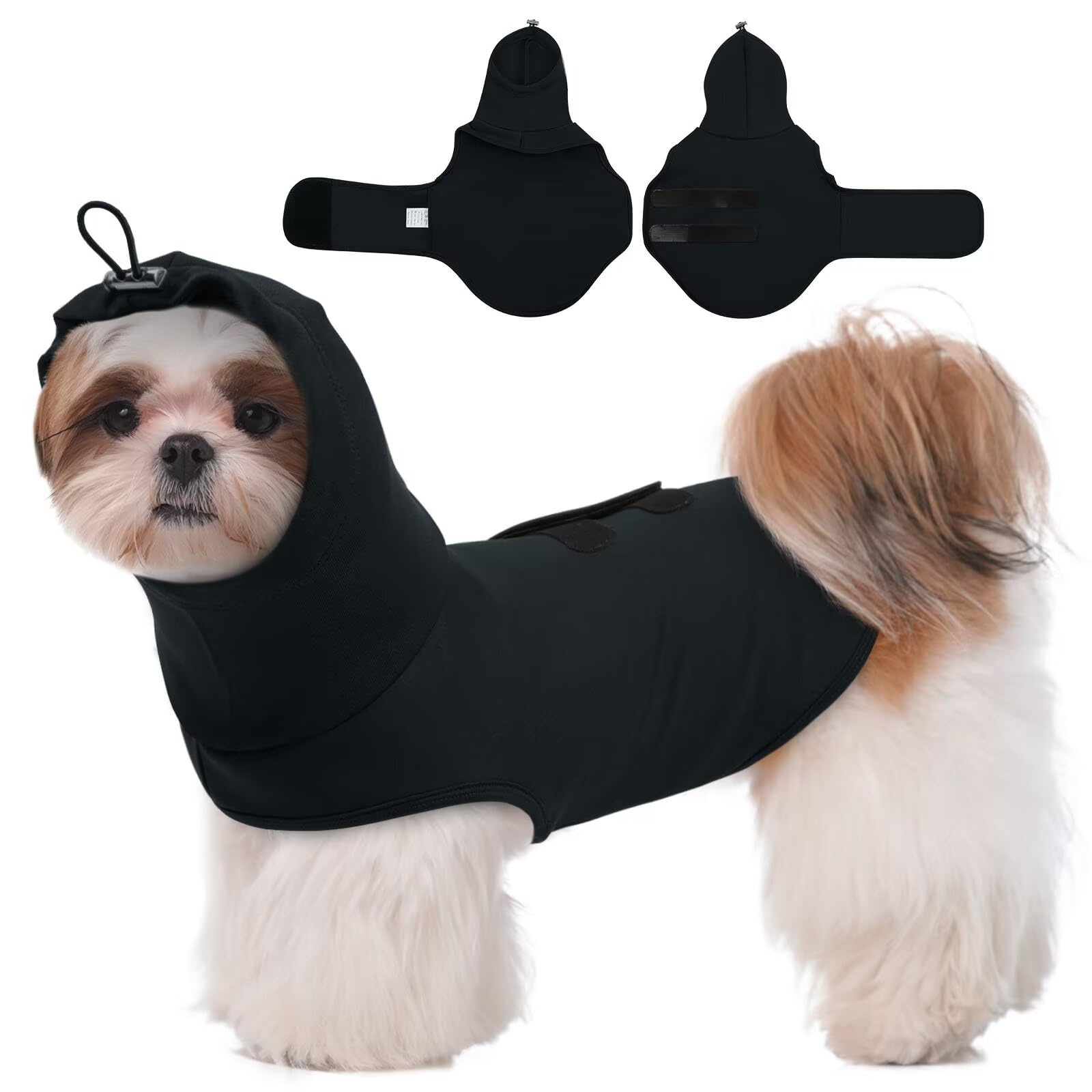 MIGOHI Dog Anxiety Relief Hoodie for Small Dogs, Lightweight Anxiety Vest with Ear Cover for Boys Girls, Breathable, for Fireworks, Travel, Separation