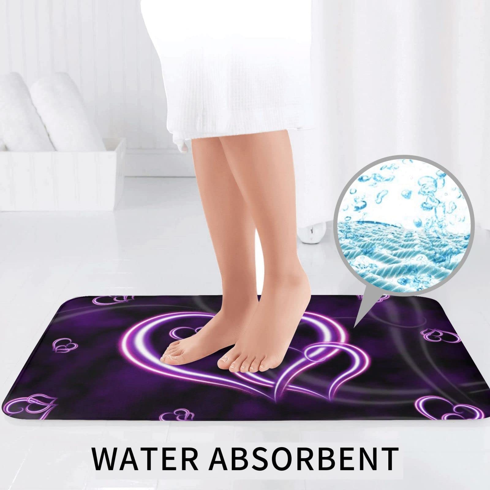 Set di 3 tappetini da bagno con motivo a cuori viola, in flanella, antiscivolo, con coperchio, per decorare la casa