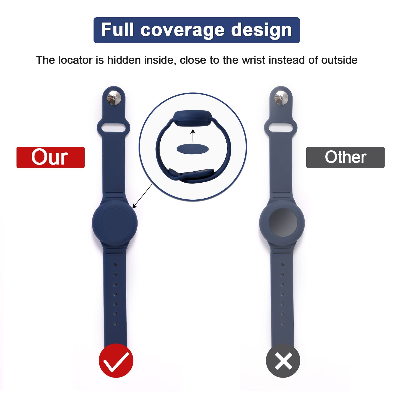WUZUN Waterdichte kinderarmband, voor AirTag, set van 2 siliconen met volledige beschermhoes voor Apple Air Tag-houder, accessoires voor GPS-tracker, anti-verlies horlogebandje, zwart geel