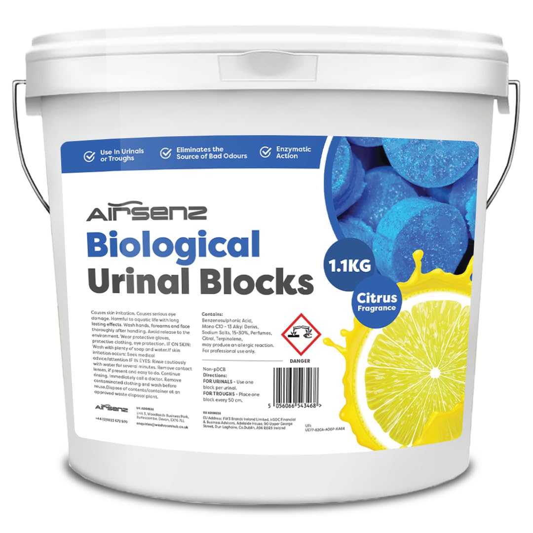 Airsenz Biological Urinal Blocks 1.1KG - Enzymatic Action Eats the Source of Bad Urine Odours - Slow Dissolving - 30 Day Control Per Block - Suitable for Urinal or Trough Use