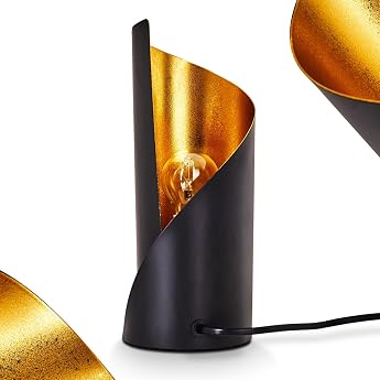 Yahuma Table Lamp Modern Metal Bedside Lamp in Black/Gold 1 Bulb in Retro/Vintage Design 1 x E14 Light with On/Off Switch on Cable Bulb Not Included