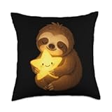 Smiling Sloth Hugging Star Cozy Night Cute Character Art Throw Pillow