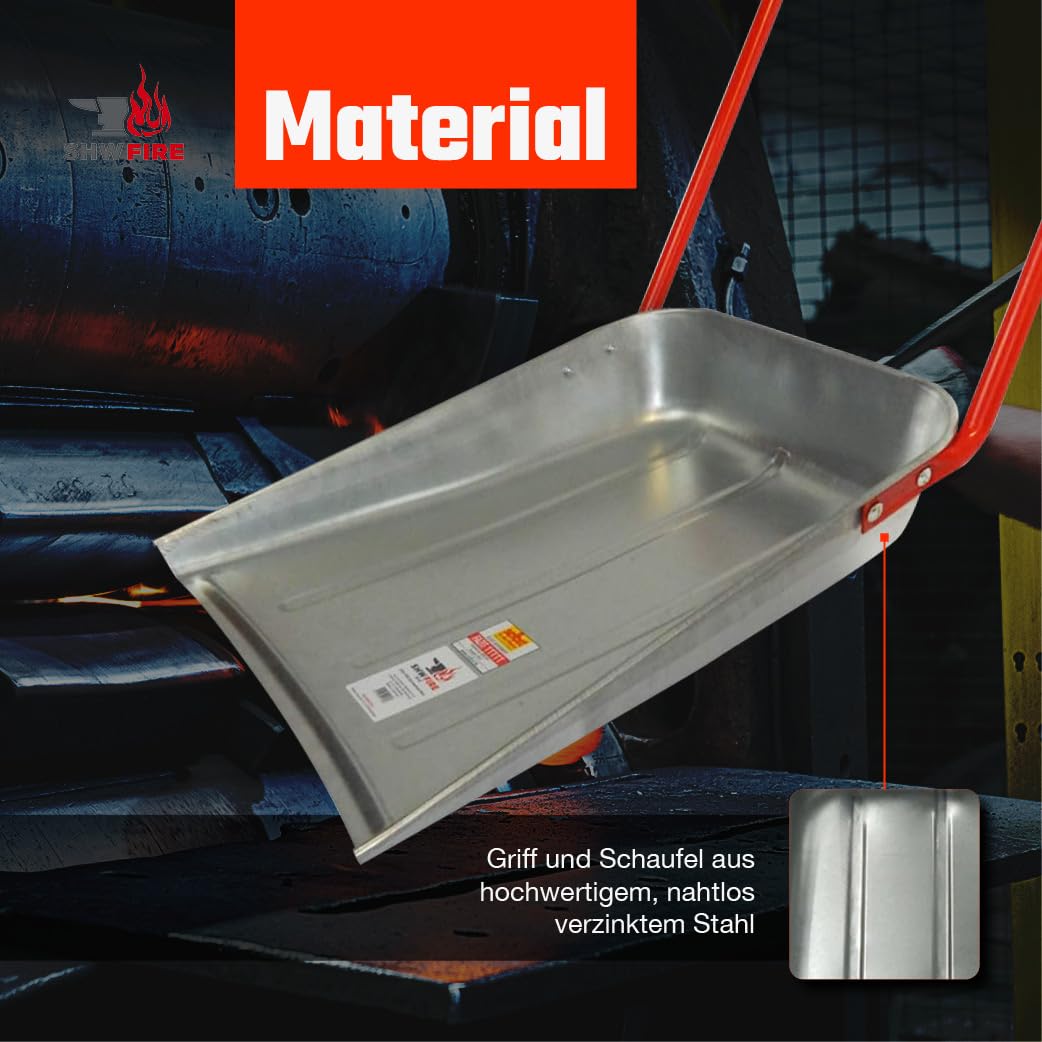 SHW-FIRE Maxi Schneeschieber 62 cm, robuste Schneewanne aus Stahlblech