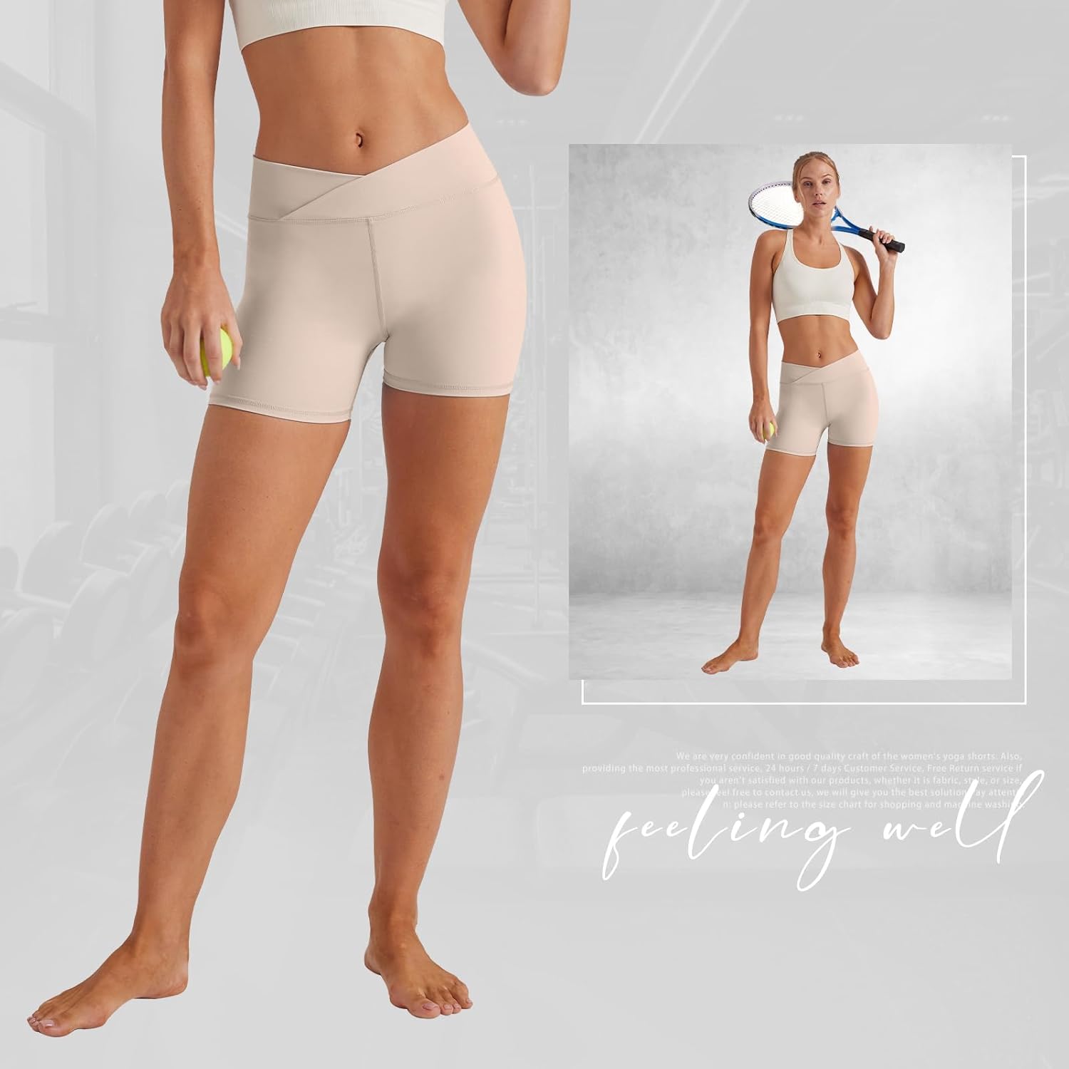 keriffe Womens Crossover Biker Shorts 5" High Waisted Yoga Workout Athletic Running Spandex Shorts - Image 6