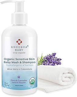SHOOSHA Organic Sensitive Skin Baby Wash and Shampoo, 8.5oz Baby Shampoo and Body Wash, Hypoallergenic Baby Body Wash, Tear Free Shampoo Safe for Kids and Pets, Baby Shampoo Organic Body Wash