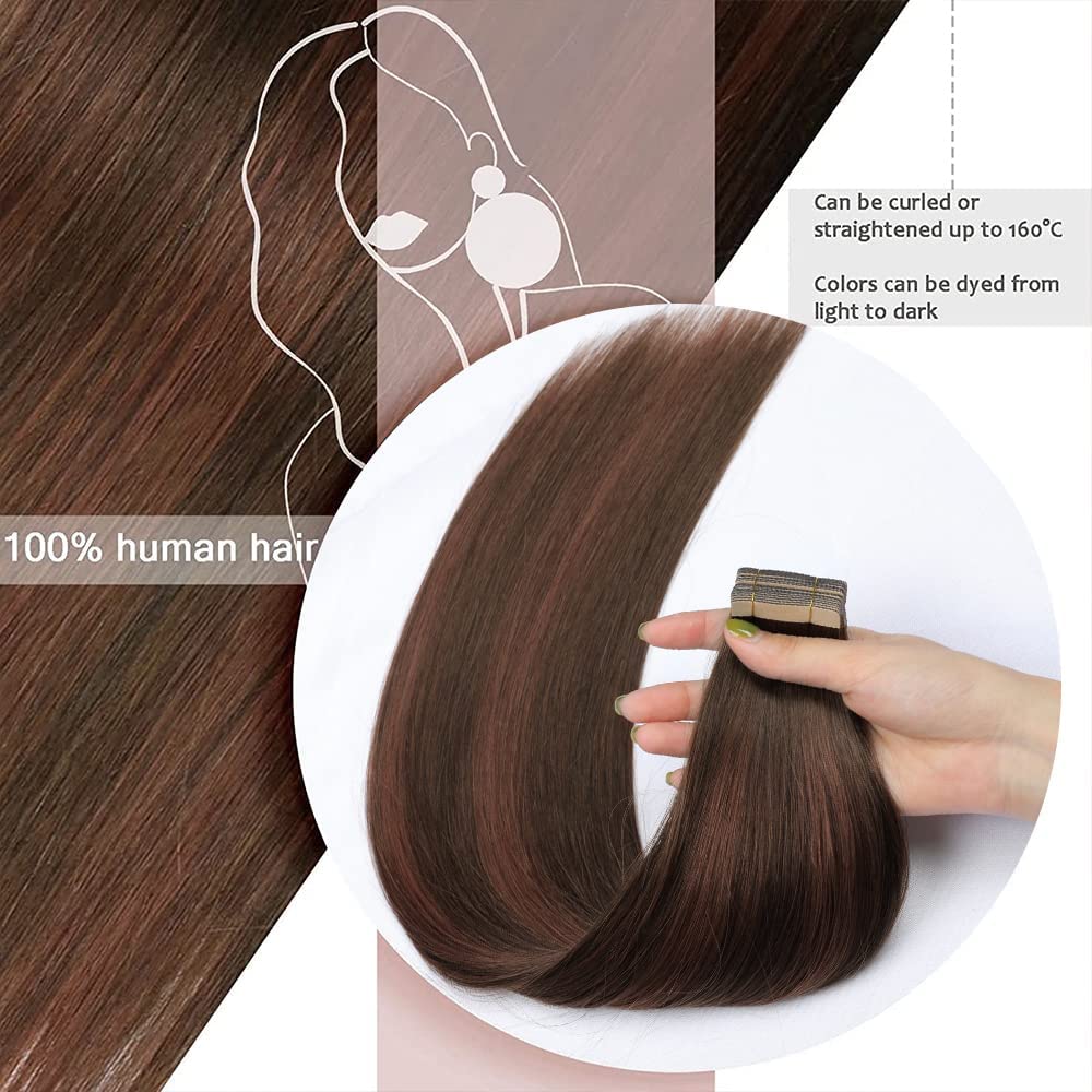Hotlulana Extension Capelli Veri Biadesivo Nero Naturale Con Castano(#1B/1B/6) Extension Capelli Veri 24Pollici 40pcs 60cm 100g Extension Biadesive Capelli Veri Invisible Skin Weft Tape in Extensions