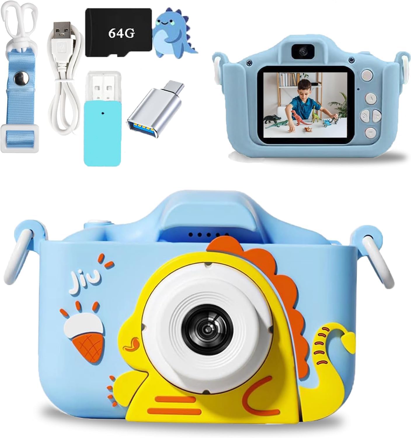 Denver Appareil photo instantané pour enfants avec papier photo 150, carte SD 64 Go, zoom 10x, vidéo HD 1440p, 4 jeux, objectif à selfie et cadre de dessin animé - Rechargeable