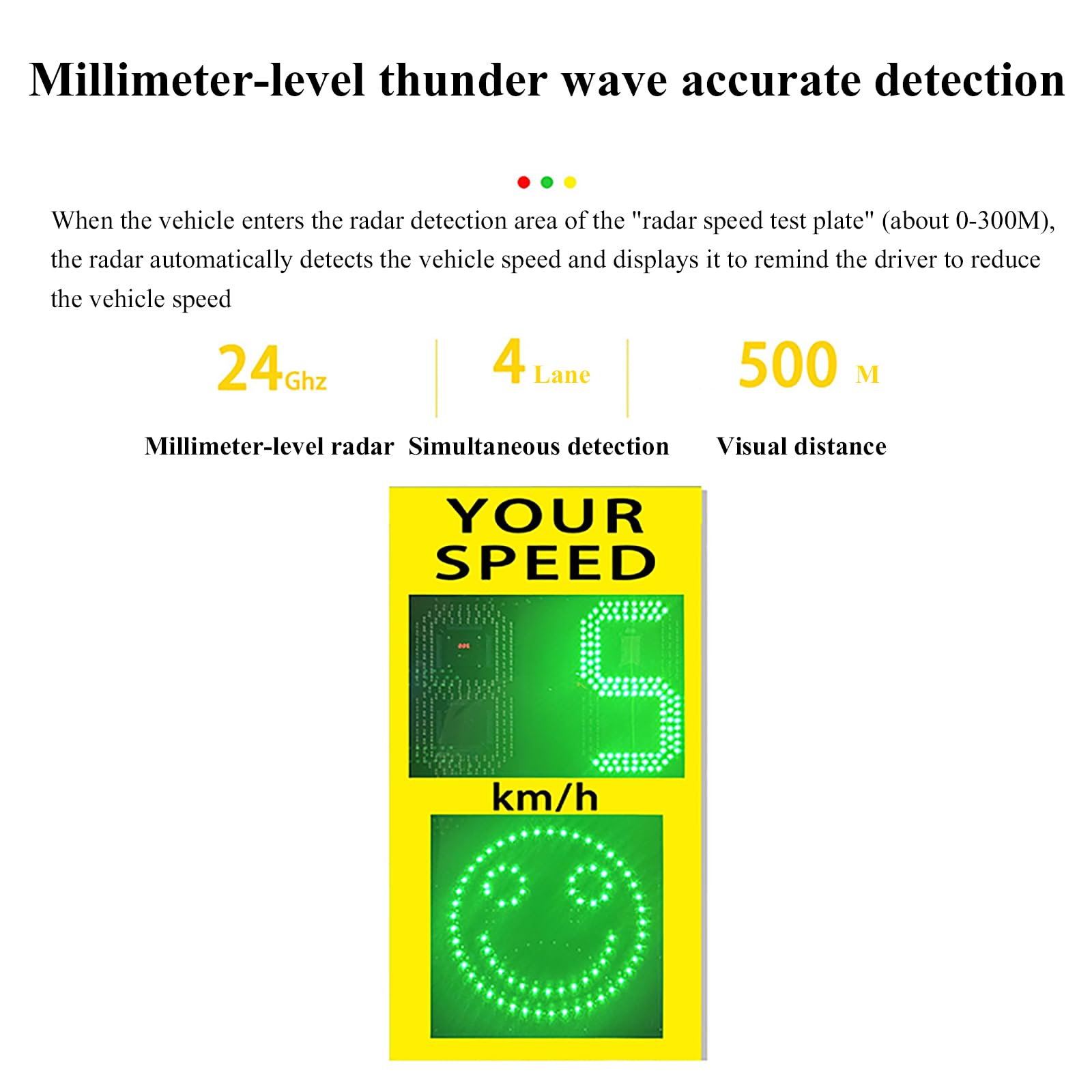 Señal de medición de velocidad de radar solar, instrumento de medición de velocidad sonriente, distancia visible de más de 500 metros, fácil instalación, reflejo de alto brillo, advertencia de