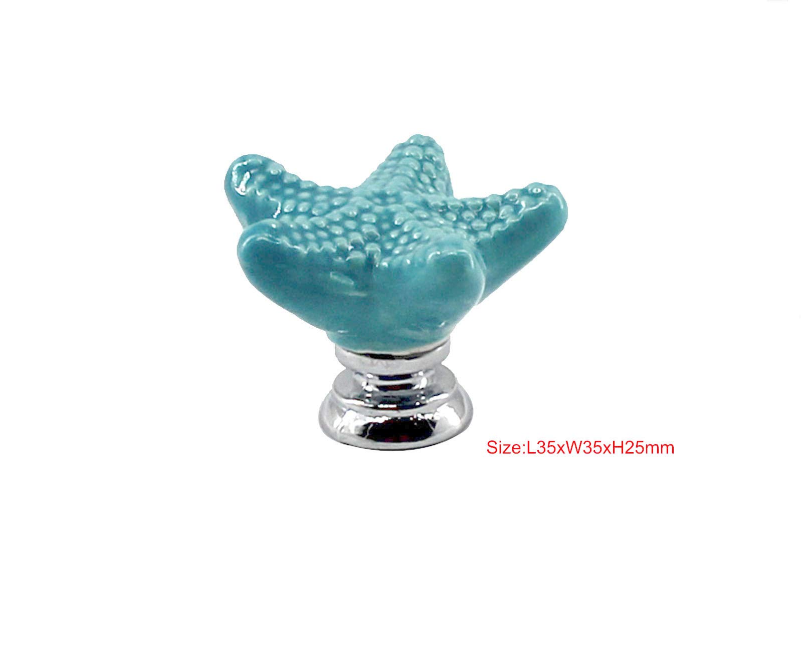 Confezione da 8 pomelli in ceramica a forma di stella marina blu con base in lega di zinco per armadietti, maniglie per armadietti