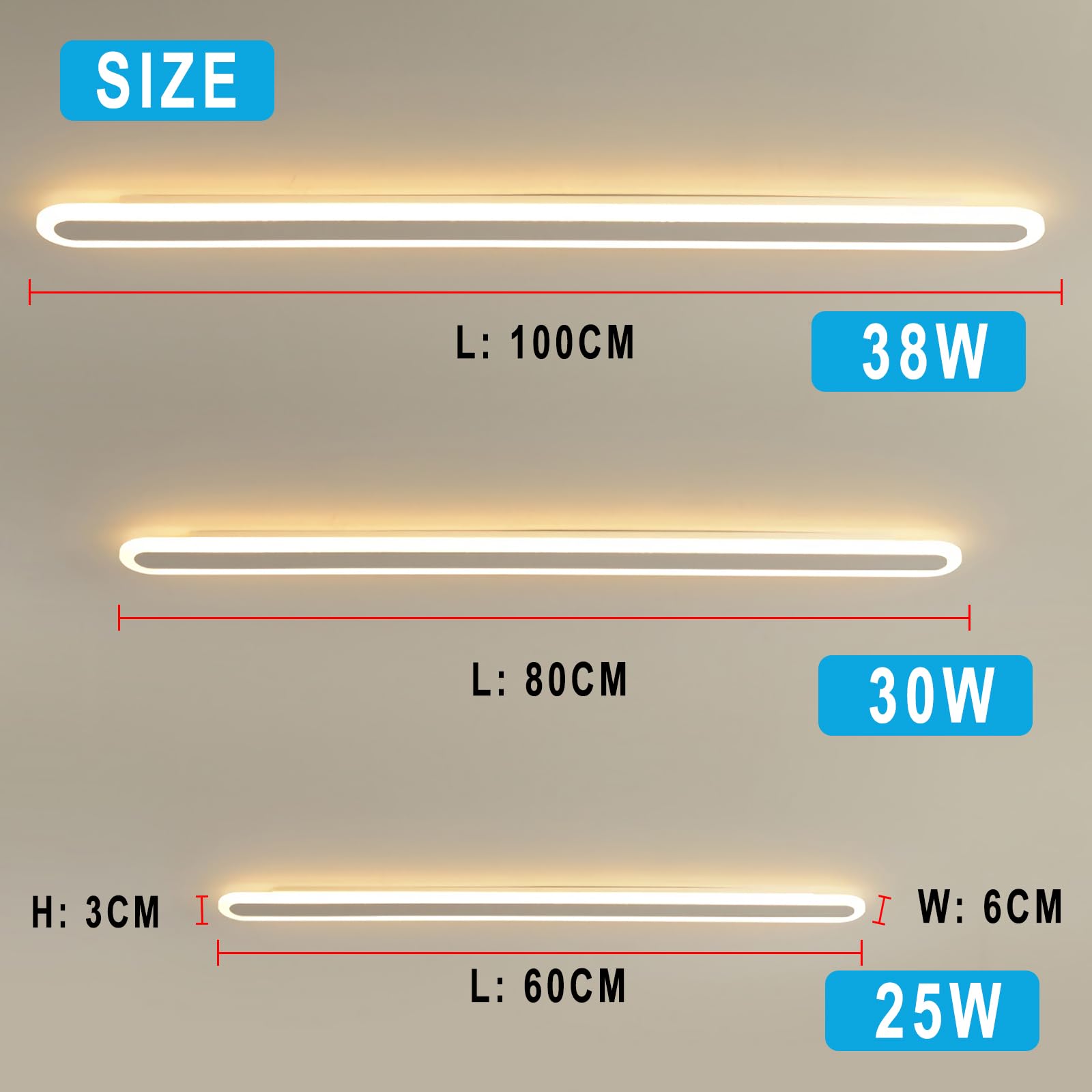 LED Taśma Lampa ścienna, Nowoczesny Wewnętrzny Lampa ścienna 3 kolorowe światła Kinkiety ścienne do Pokój dzienny Sypialnia Kuchnia Przedpokój Oświetlenie nocne, Biały 80CM