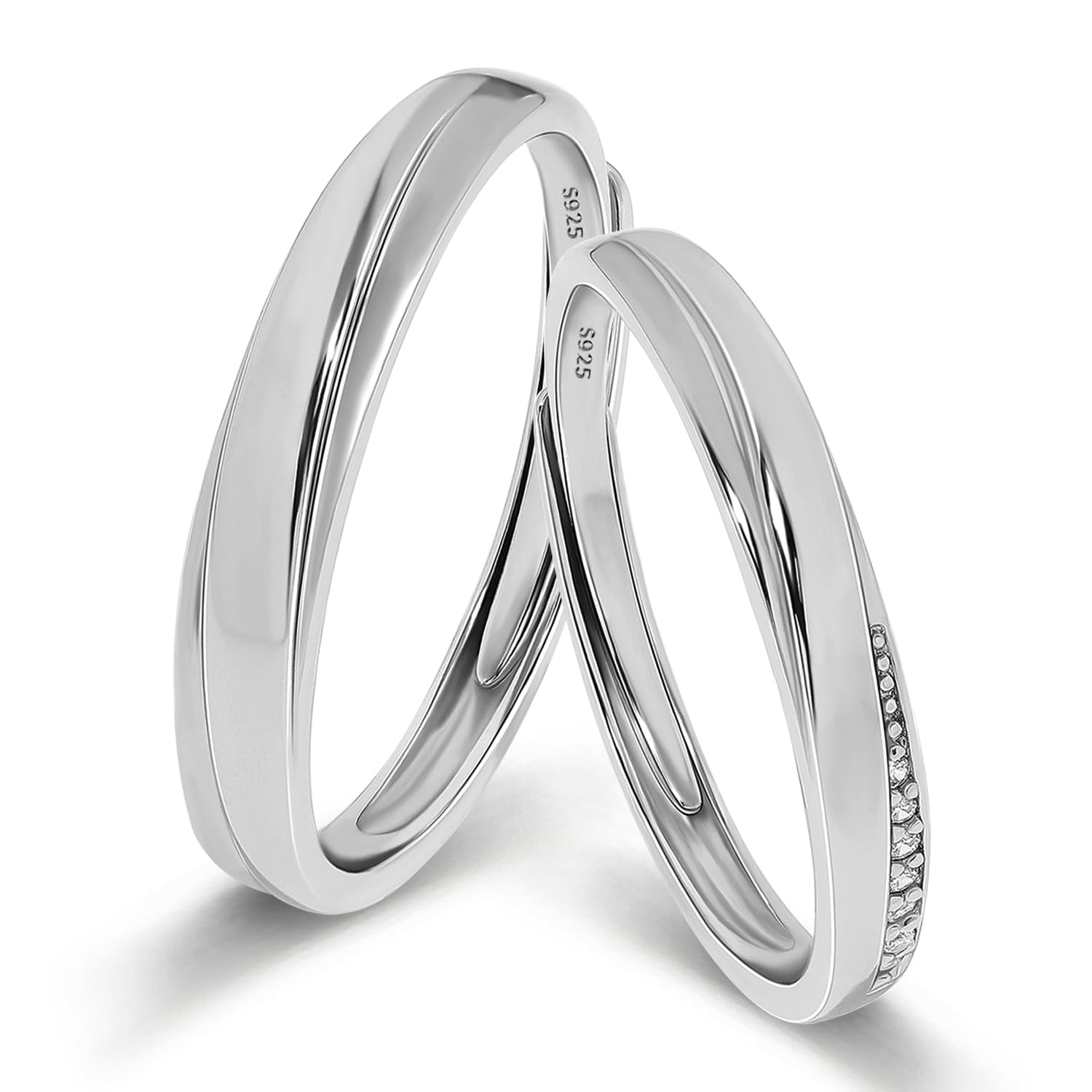 Meissa 2er-Set Paar-Ringe für Herren und Damen, 925 Sterling Silber Breite Eheringe, größenverstellbare Versprechensringe, passendes Paar-Ring-Set